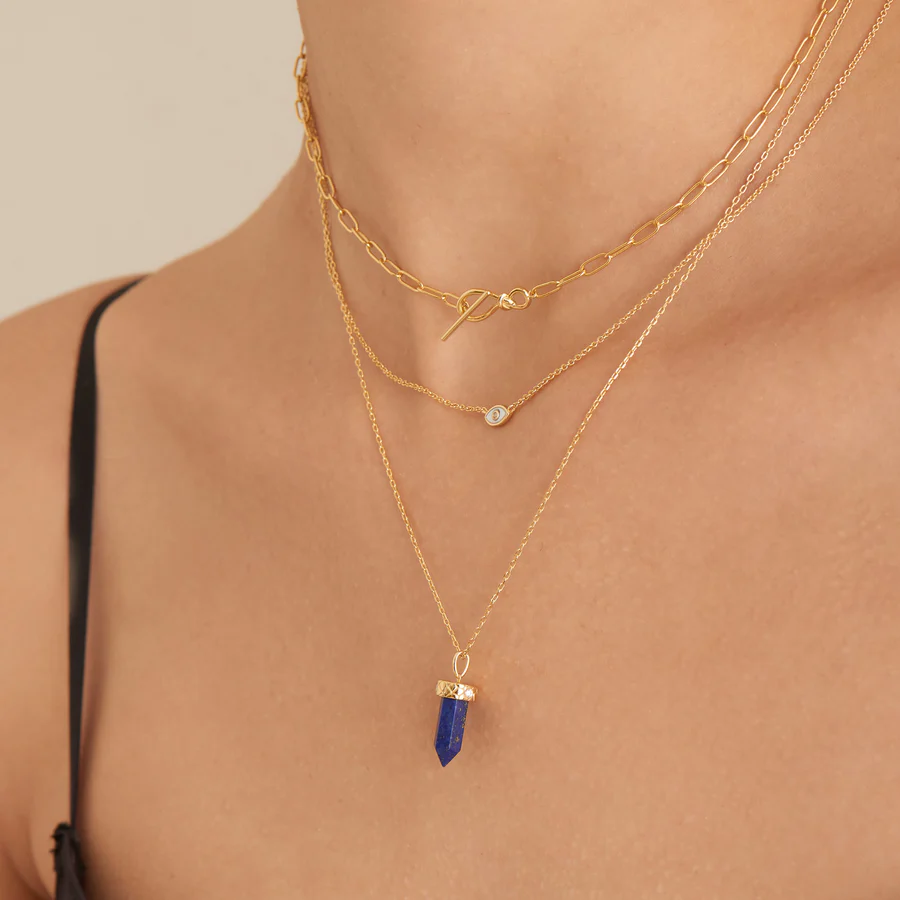 Gold Lapis Point Pendant Necklace - Image 2