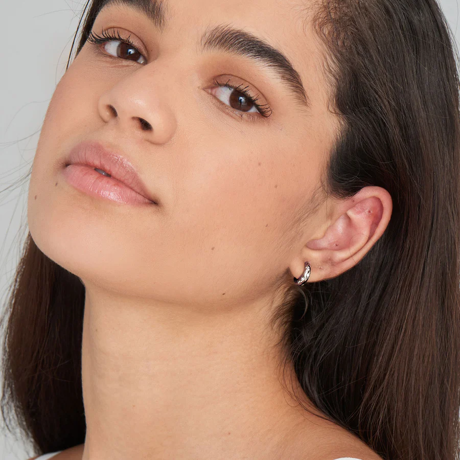 Silver Starry Kyoto Opal Huggie Hoop Earrings - Image 2