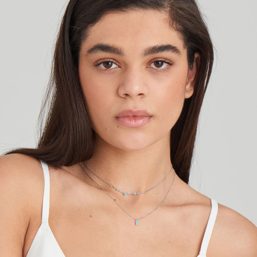 Turquoise Drop Pendant Silver Necklace - Image 3