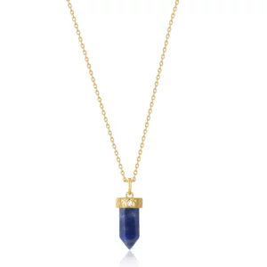 Gold Lapis Point Pendant Necklace