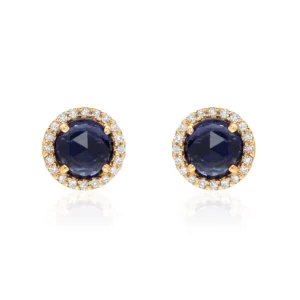 Rosie 5.0mm Blue Corundum & Diamond Post Earrings