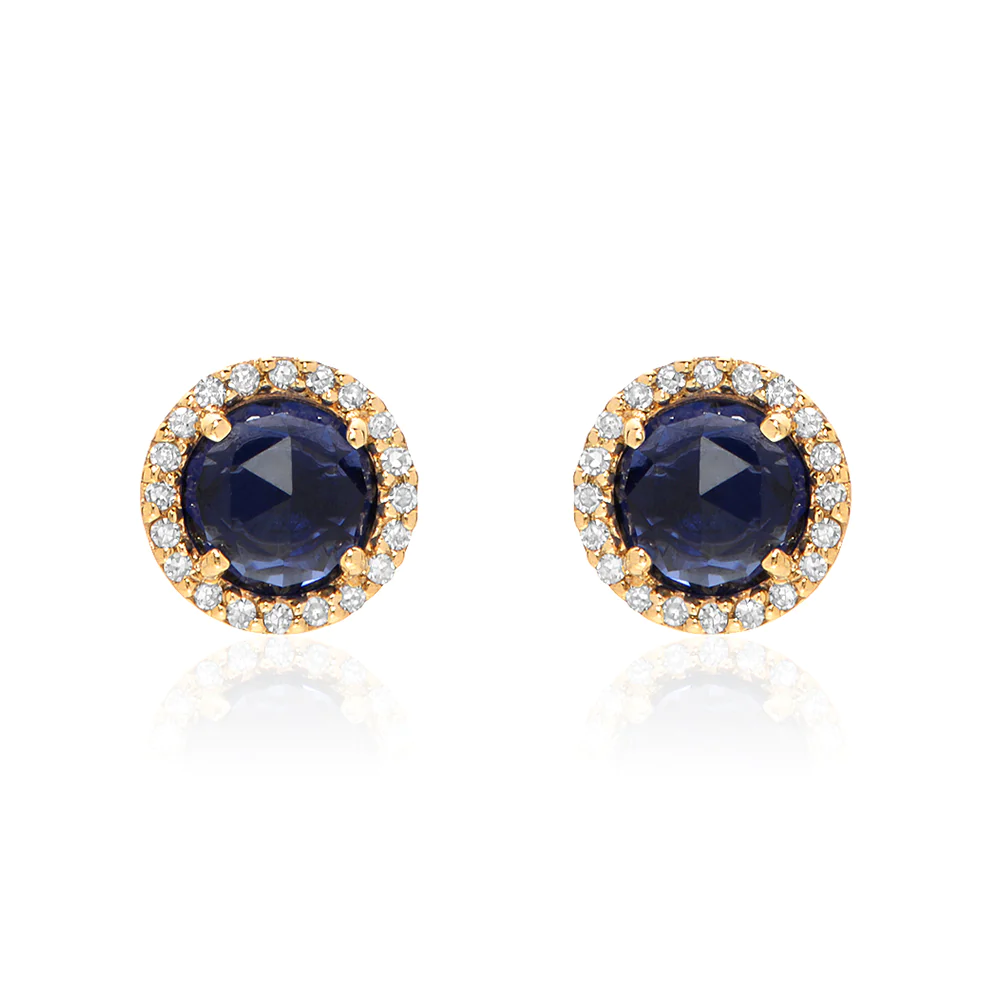 Rosie 5.0mm Blue Corundum & Diamond Post Earrings
