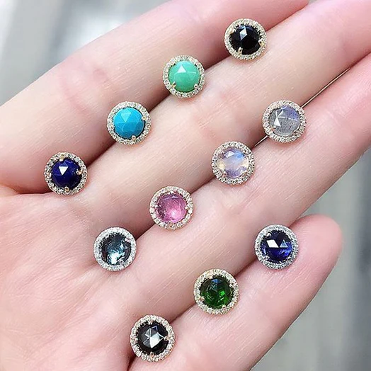 Rosie 5.0mm Blue Corundum & Diamond Post Earrings - Image 3