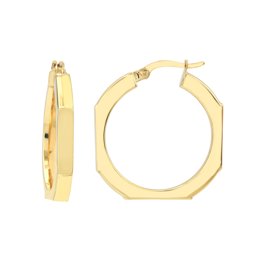 Octagon Frame Round Hoop Earrings - Image 2